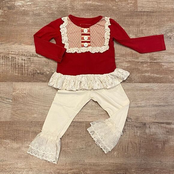 Persnickety Set Red Top Cream Lace Pant Size 2 Years - Picture 3 of 11